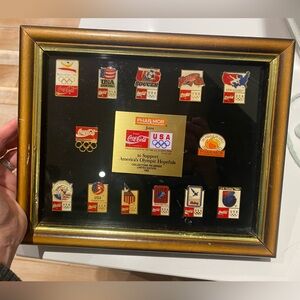 Coca Cola Olympic Pin Set in Gold and Black Frame